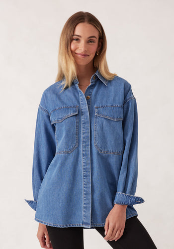 CERES LIFE ESSENTIAL DENIM SHIRT - MID WASH BLUE