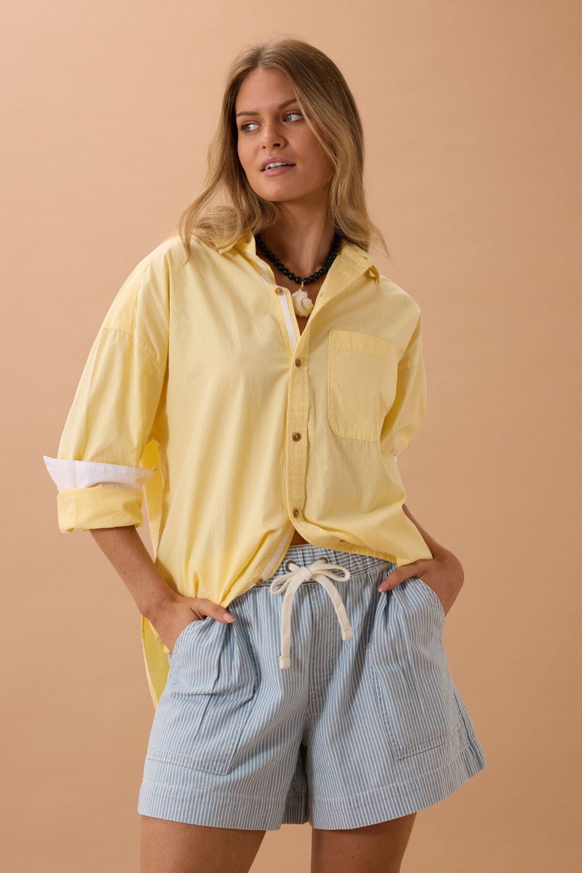 CERES LIFE DARCY RELAXED EVERYDAY SHORT - INDIGO/WHITE STRIPE