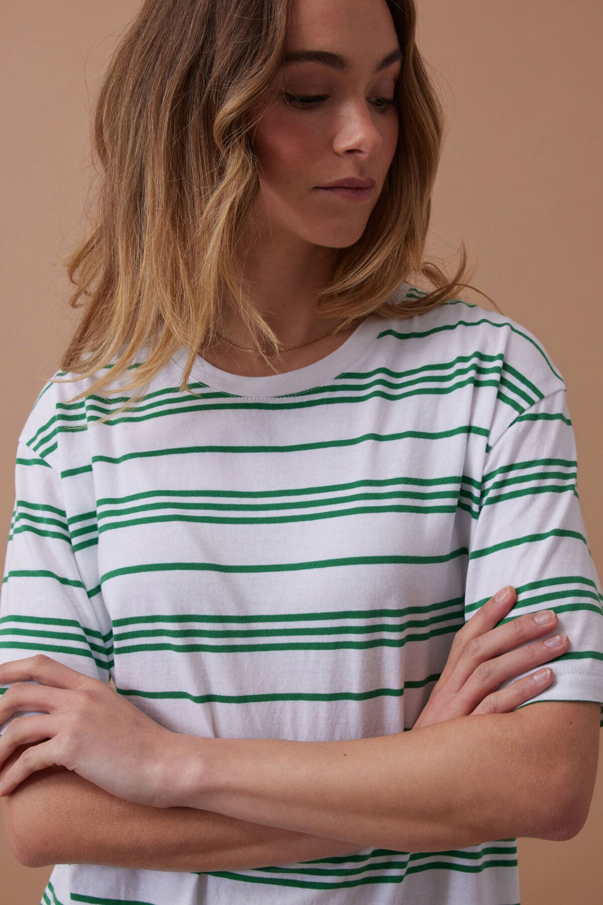 CERES LIFE LONGLINE STEP HEM TEE - KELLY STRIPE