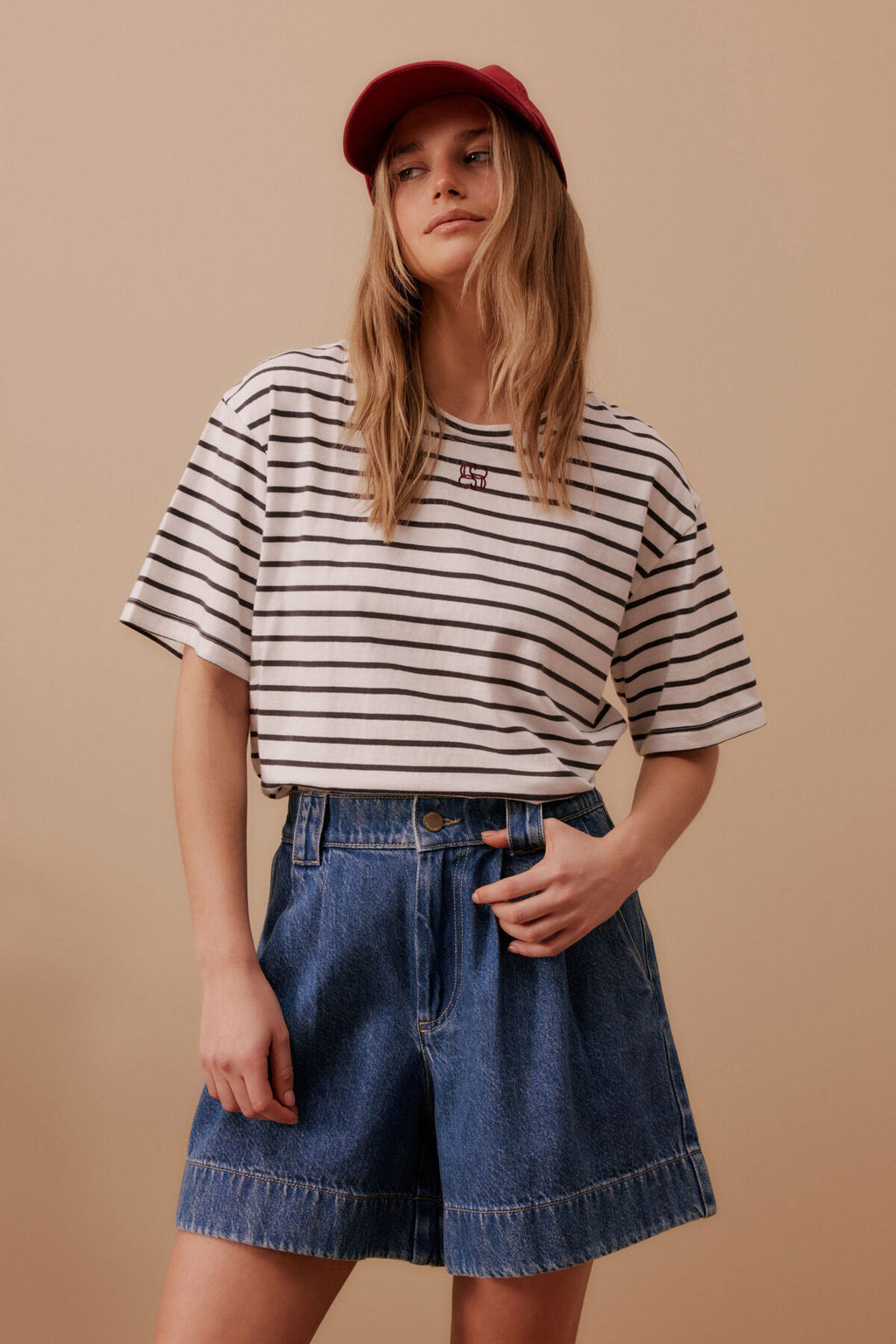 CERES LIFE BILLIE PLEAT FRONT SHORT - WASHED INDIGO