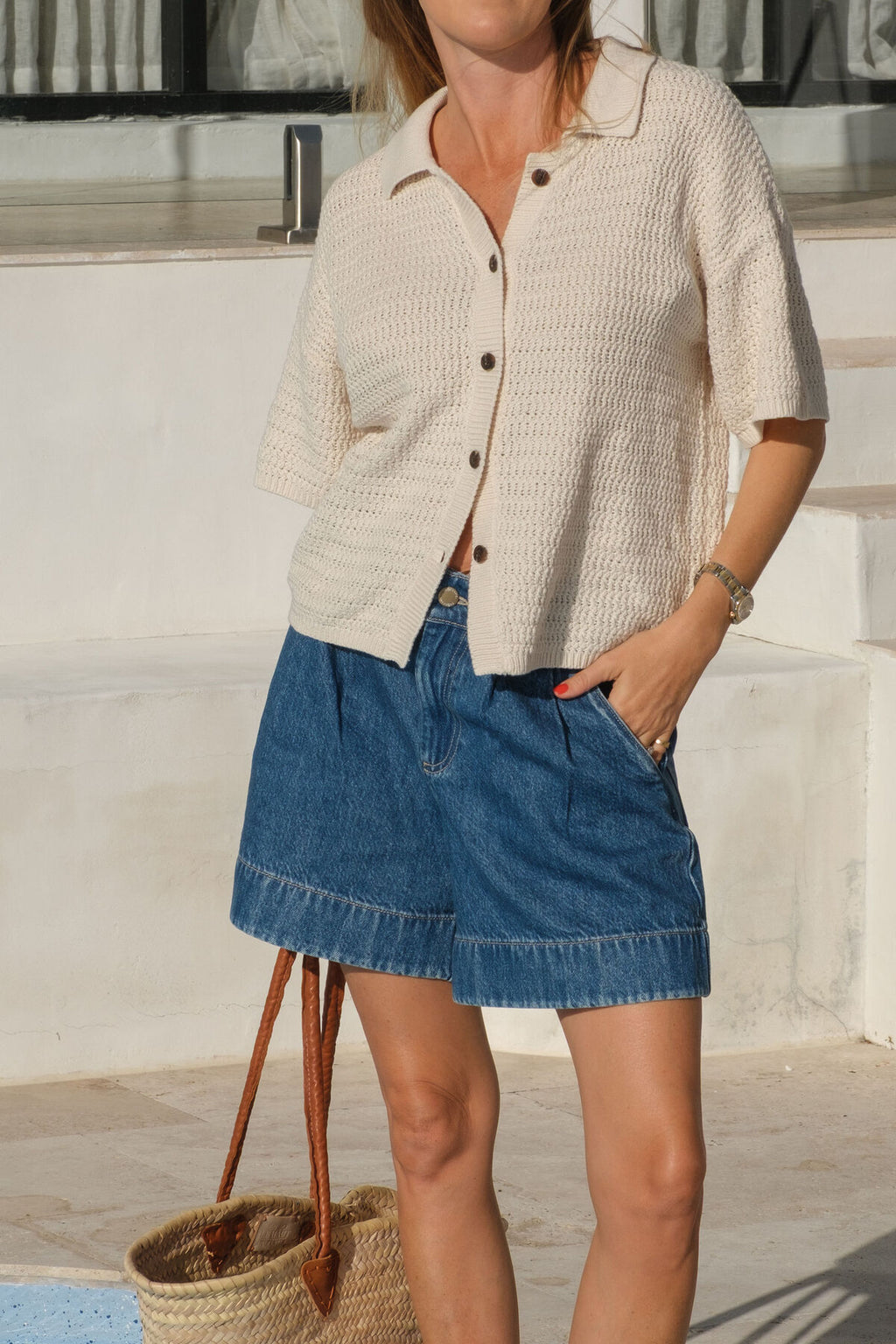 CERES LIFE BILLIE PLEAT FRONT SHORT - WASHED INDIGO