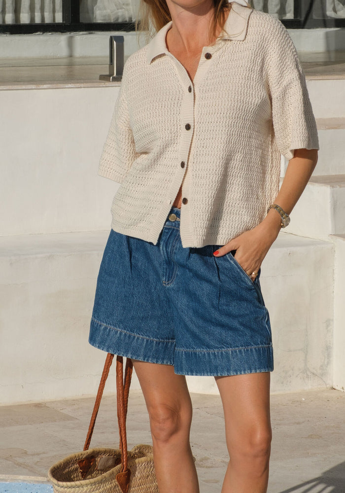 CERES LIFE BILLIE PLEAT FRONT SHORT - WASHED INDIGO