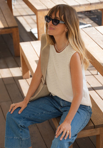 CERES LIFE MARGOT MESH KNIT TANK - ECRU