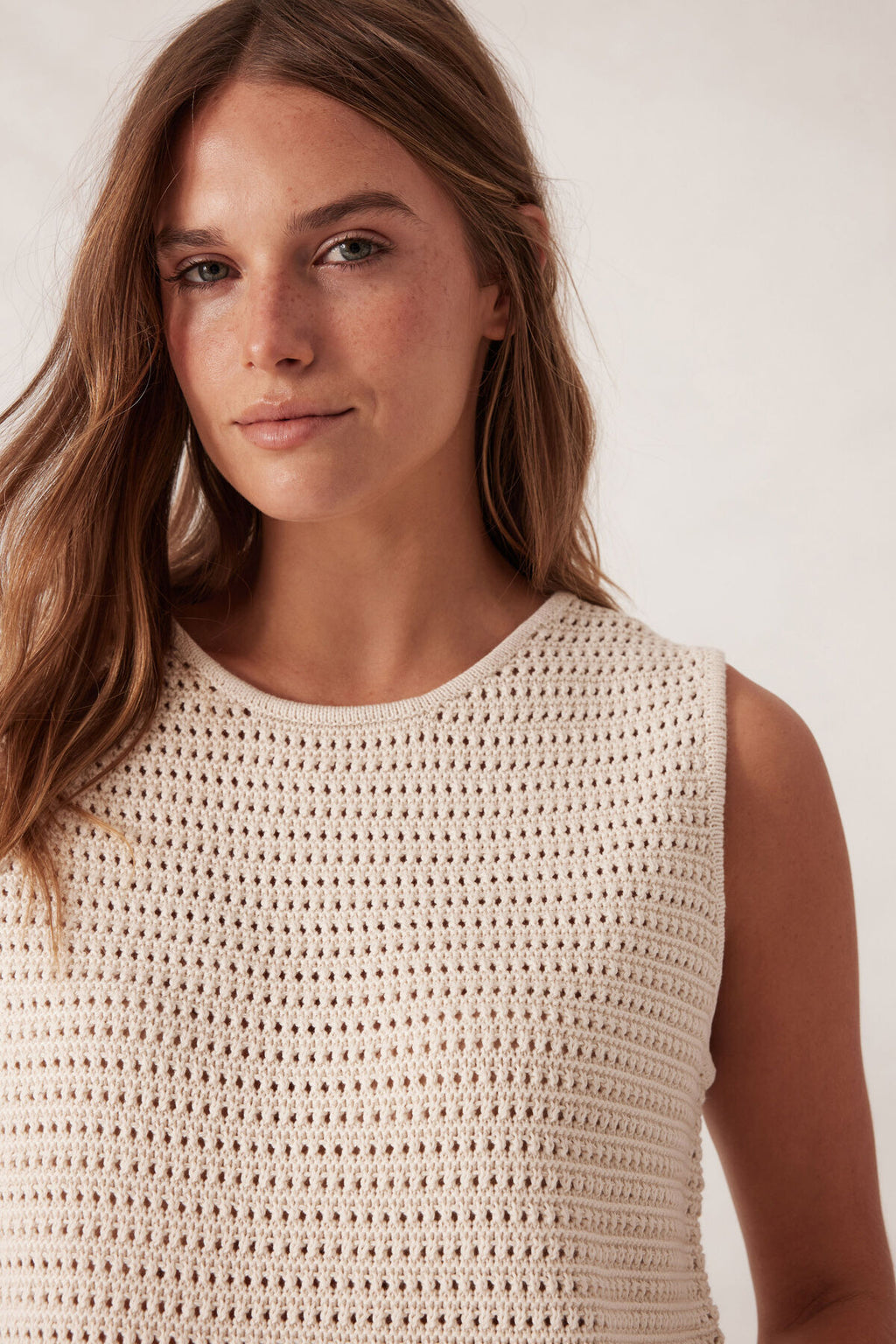 CERES LIFE MARGOT MESH KNIT TANK - ECRU