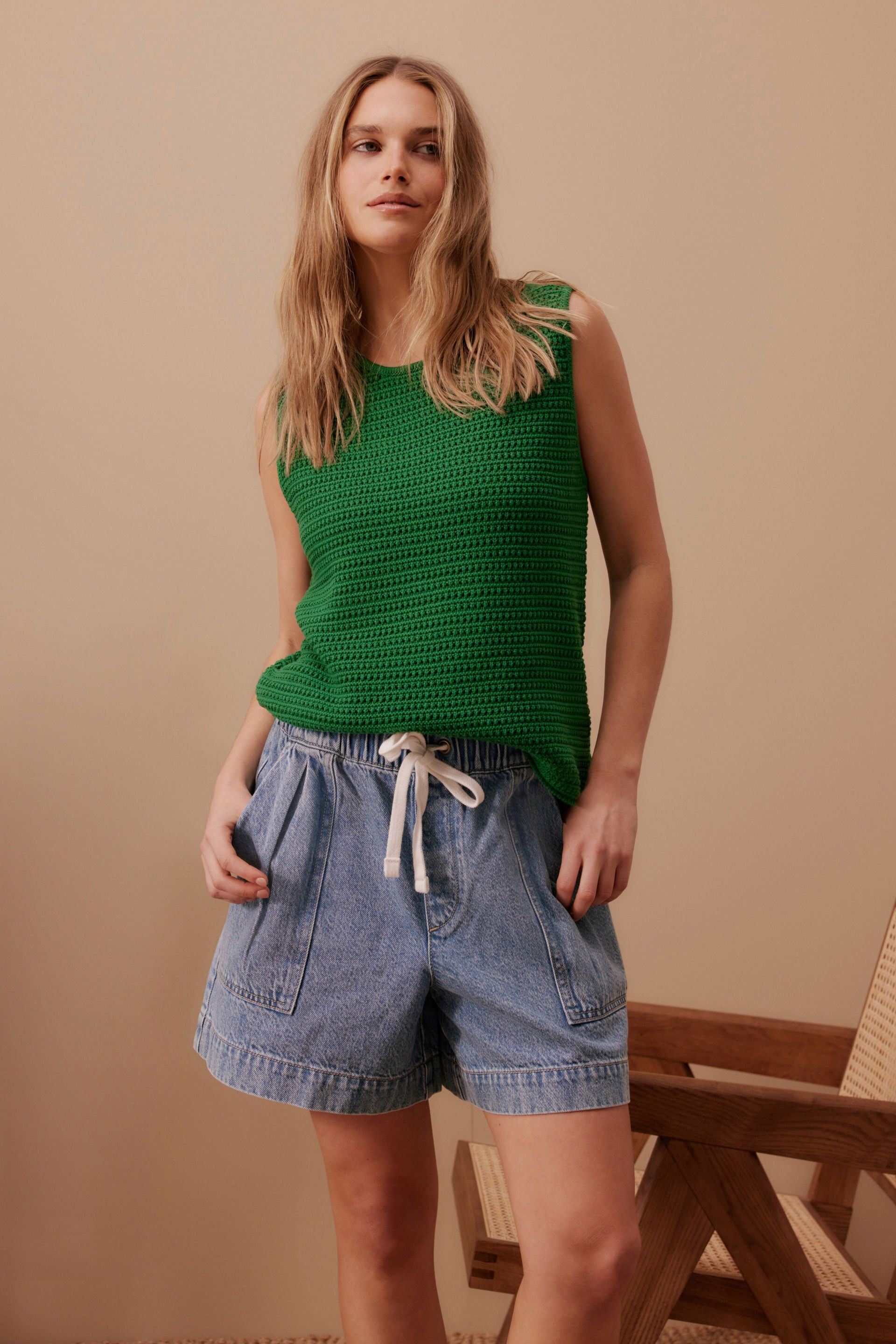 CERES LIFE MARGOT MESH KNIT TANK - GREEN