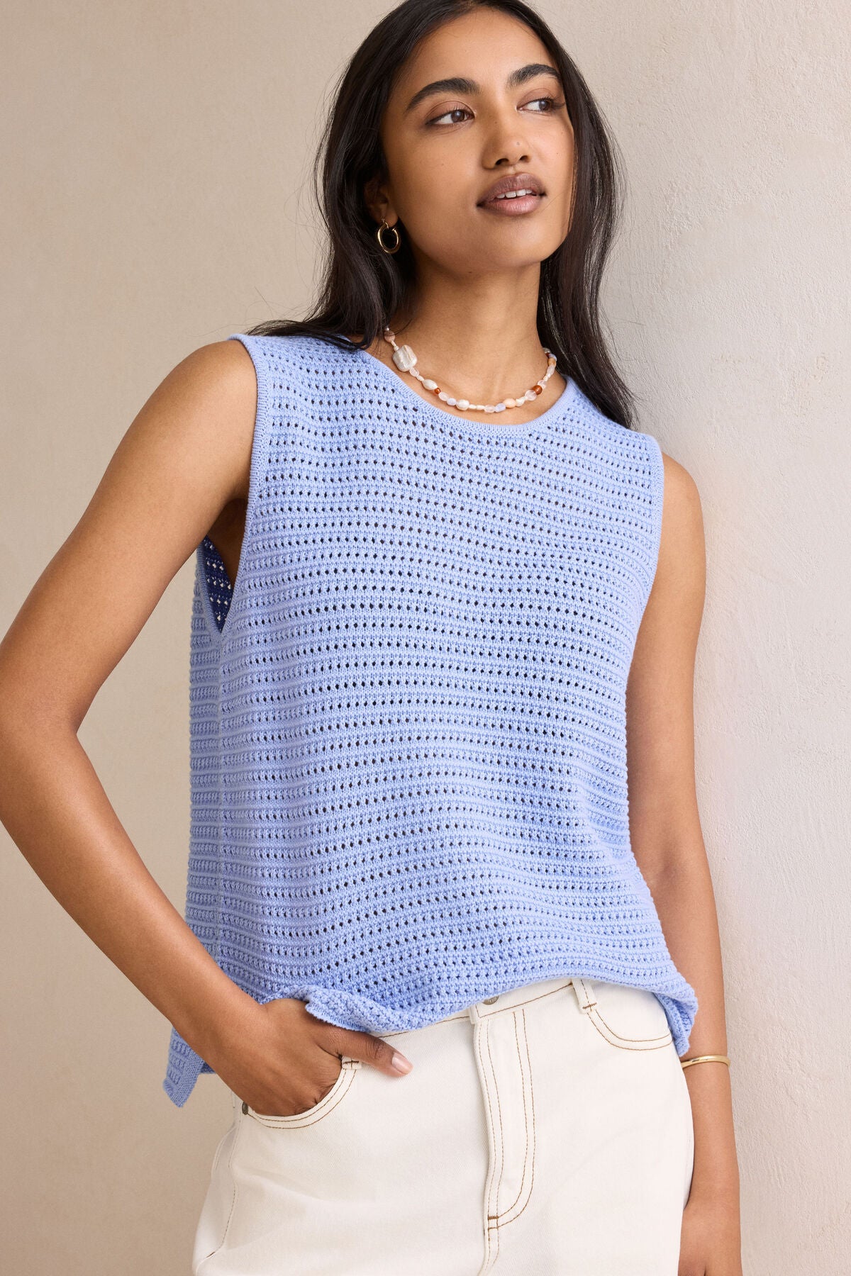 CERES LIFE MARGOT MESH KNIT TANK - SKY BLUE