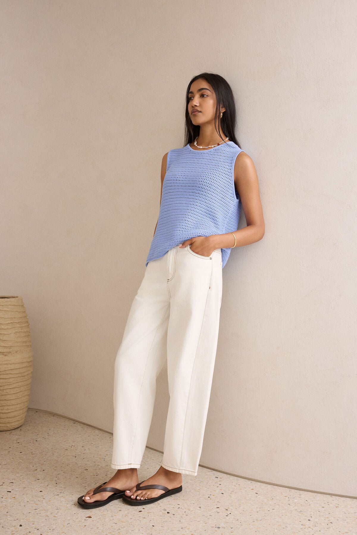 CERES LIFE MARGOT MESH KNIT TANK - SKY BLUE