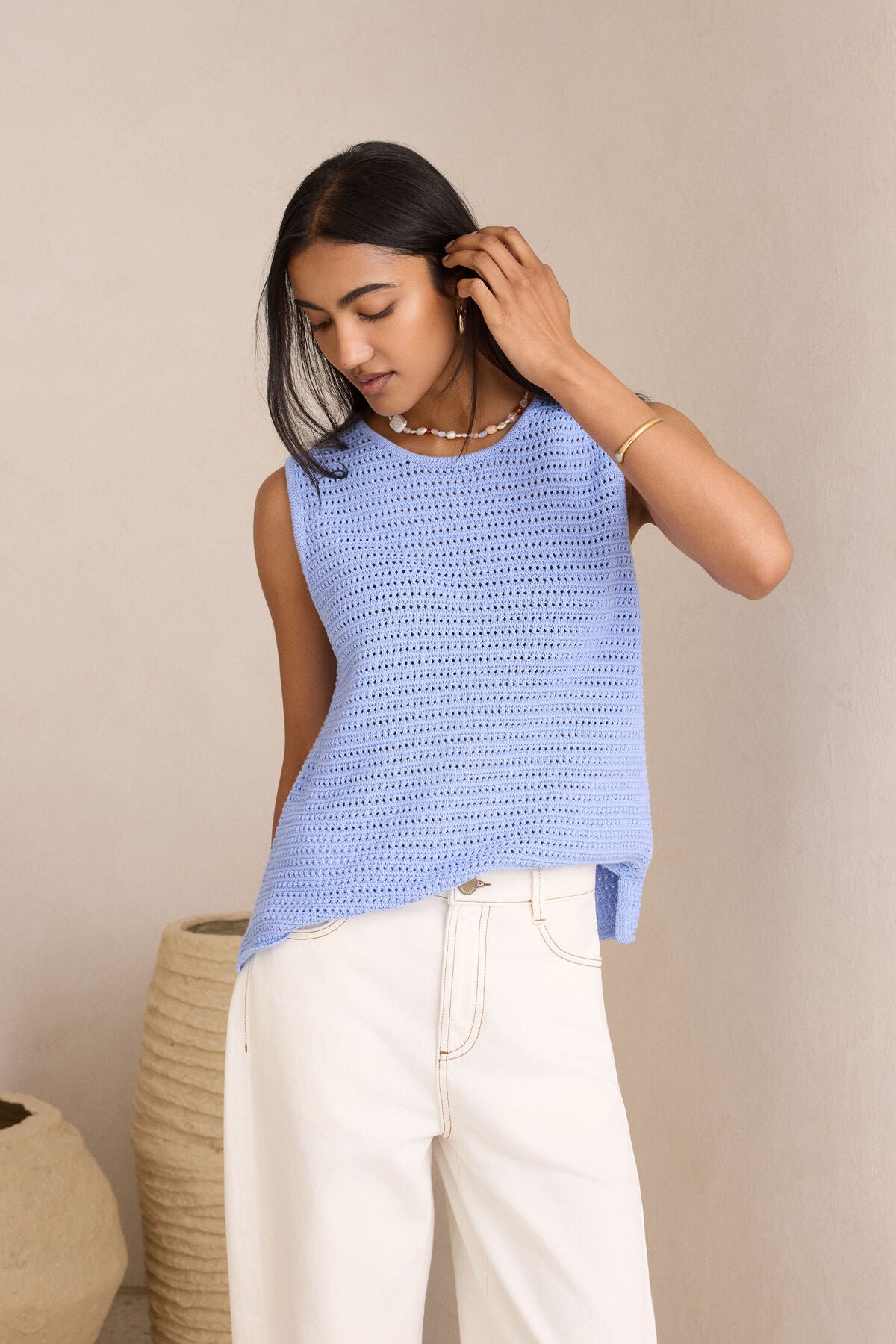 CERES LIFE MARGOT MESH KNIT TANK - SKY BLUE