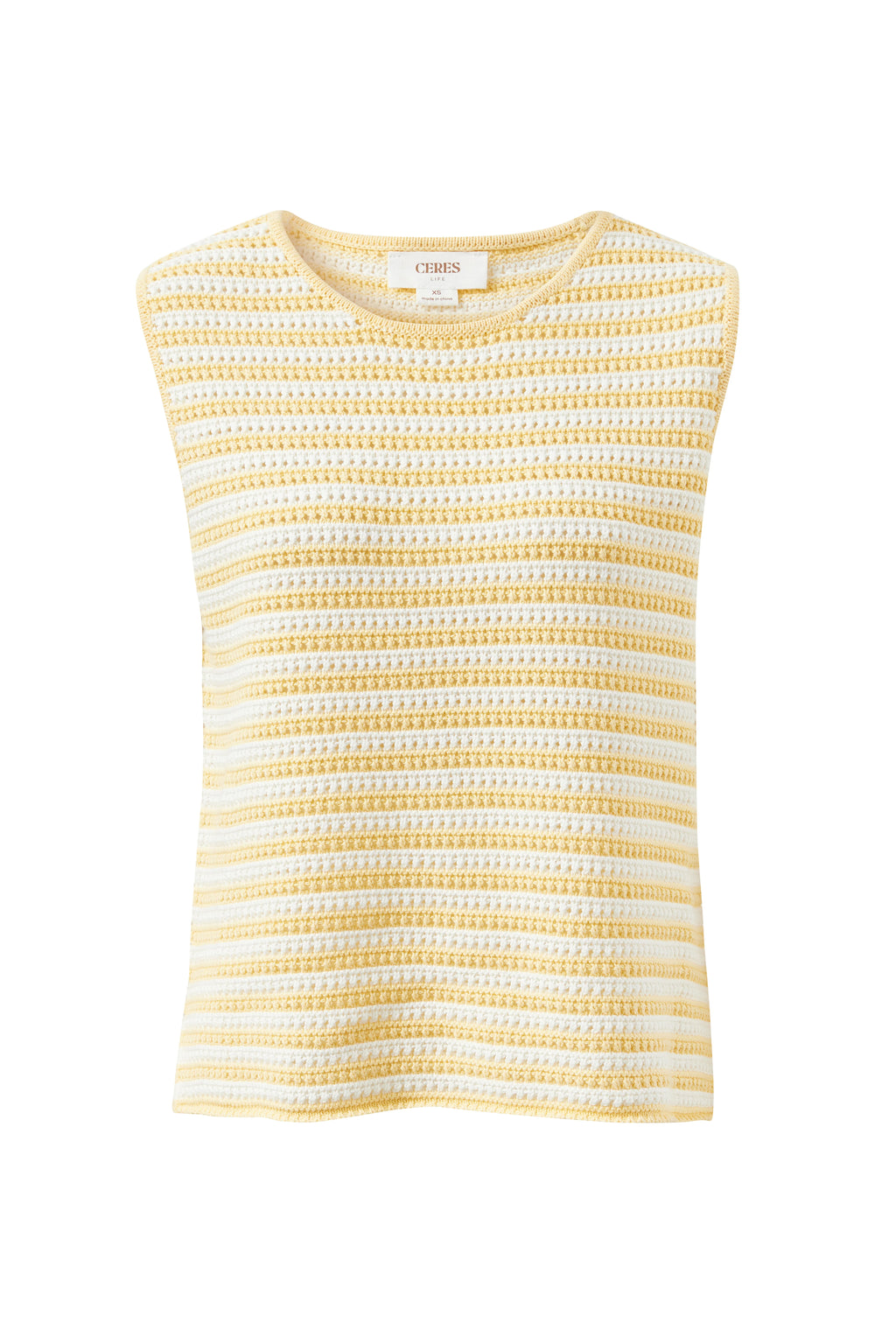 CERES LIFE MARGOT MESH KNIT TANK - BUTTER MILK FINE STRIPE