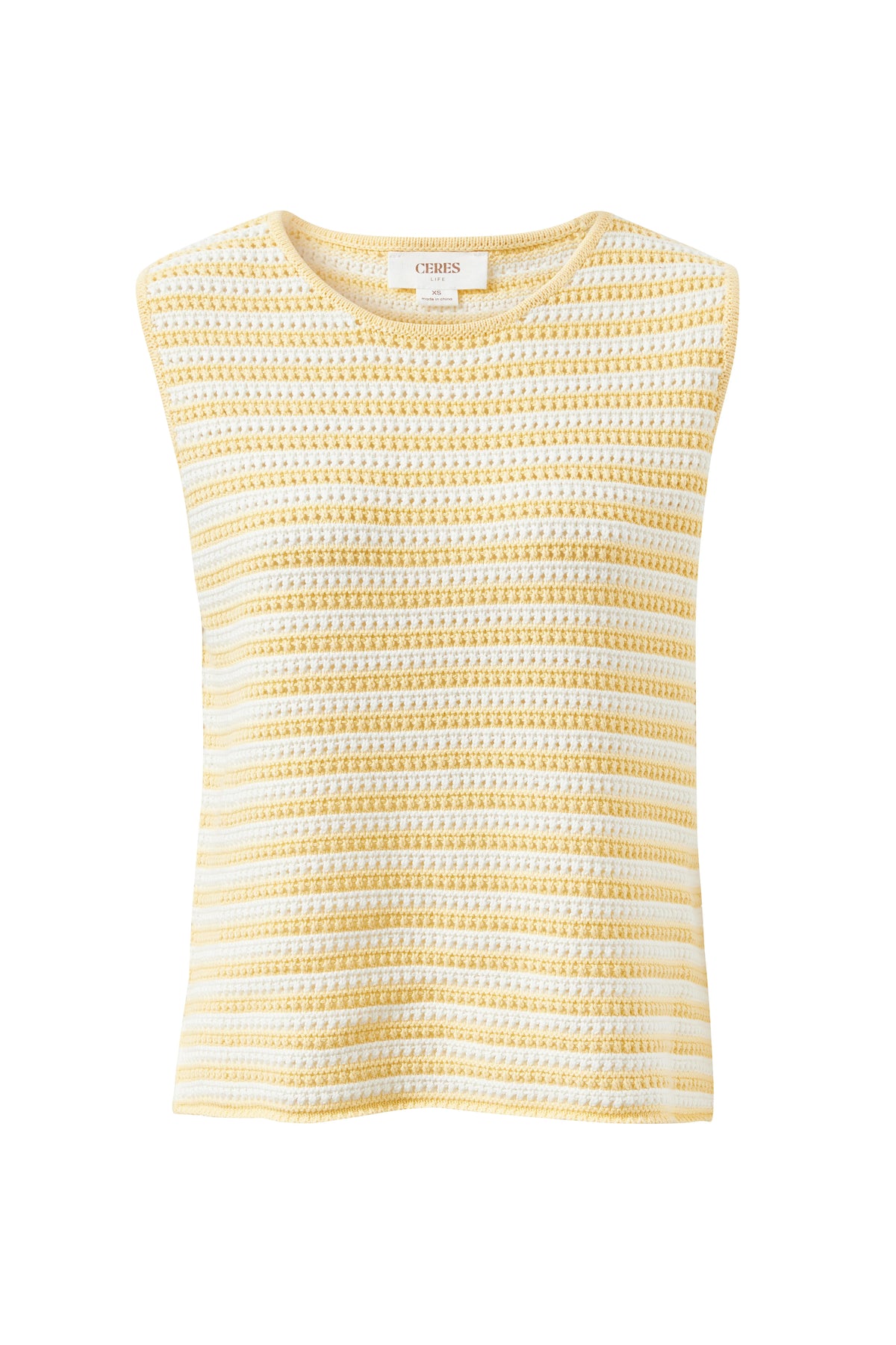 CERES LIFE MARGOT MESH KNIT TANK - BUTTER MILK FINE STRIPE