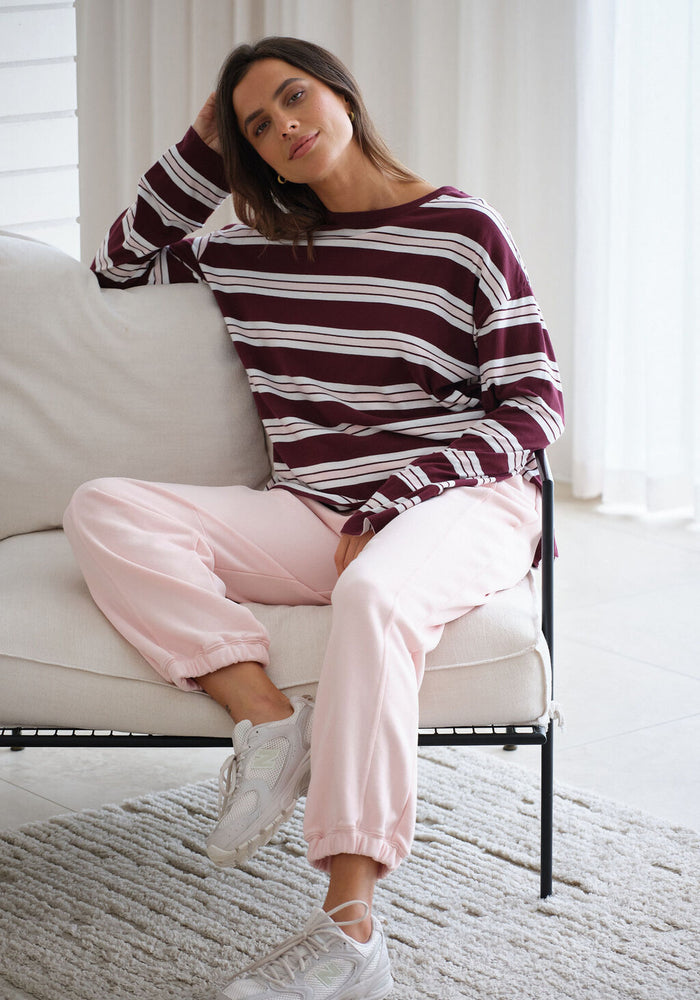 CERES LIFE SLOUCHY LONG SLEEVE - RAISIN/VANILLA STRIPE