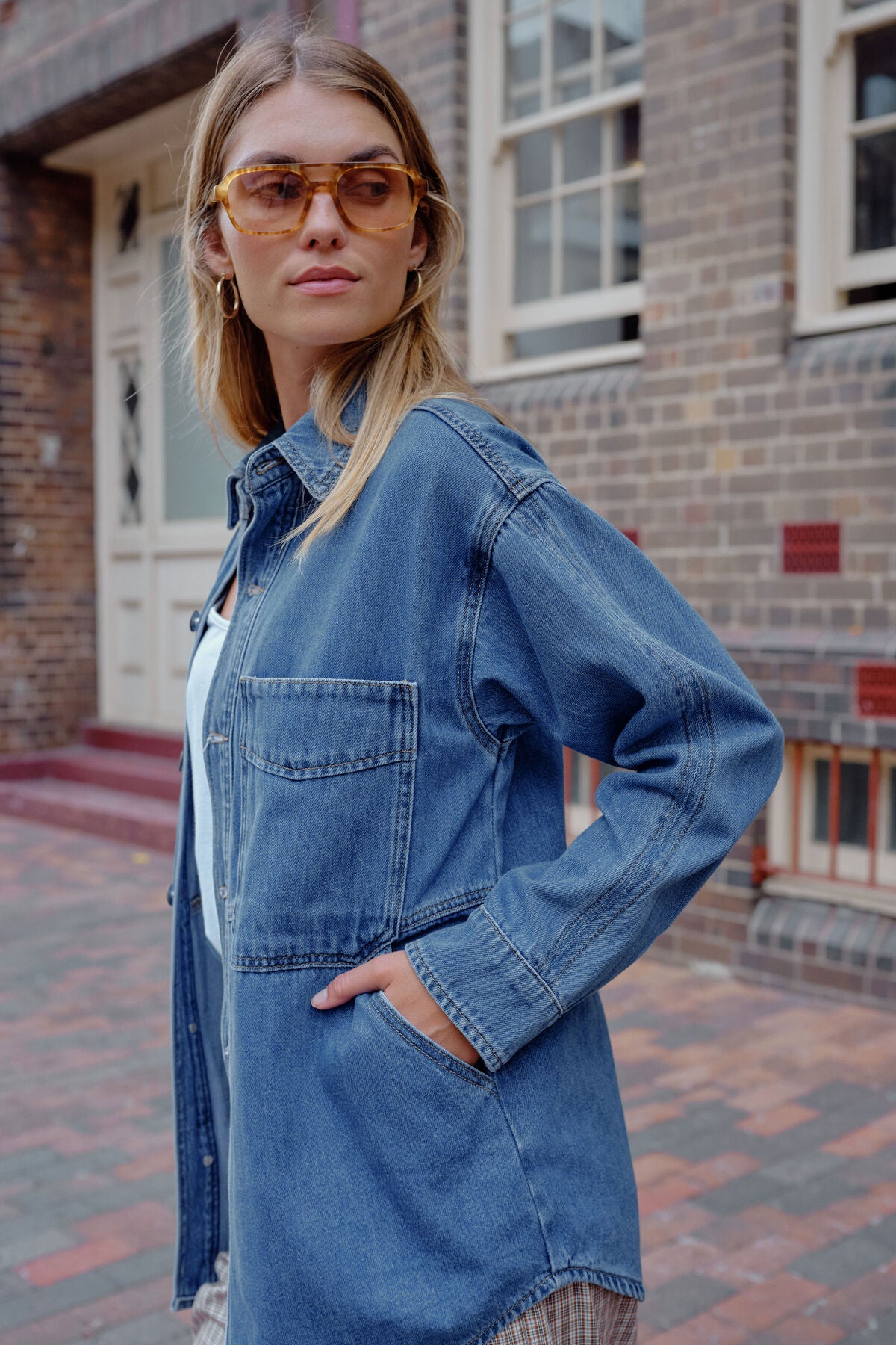 CERES LIFE BOBBI SIDE POCKET DENIM SHACKET - INDIGO