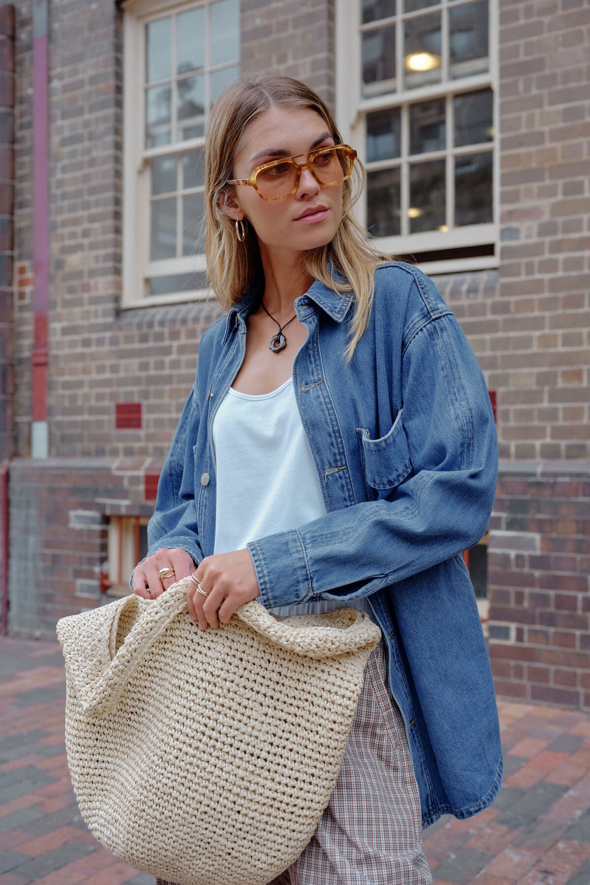 CERES LIFE BOBBI SIDE POCKET DENIM SHACKET - INDIGO