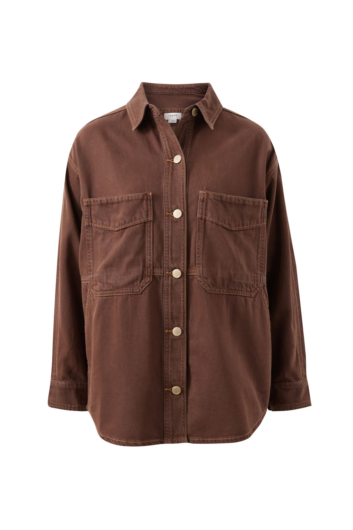 CERES LIFE BOBBI SIDE POCKET DENIM SHACKET - CHOCOLATE