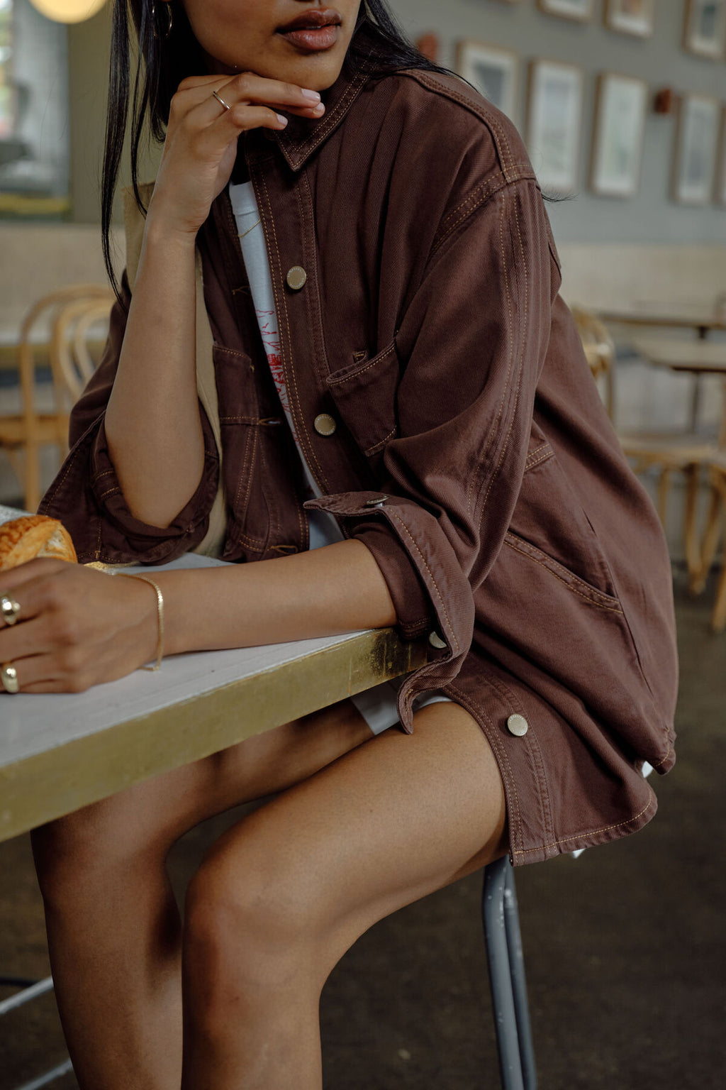 CERES LIFE BOBBI SIDE POCKET DENIM SHACKET - CHOCOLATE