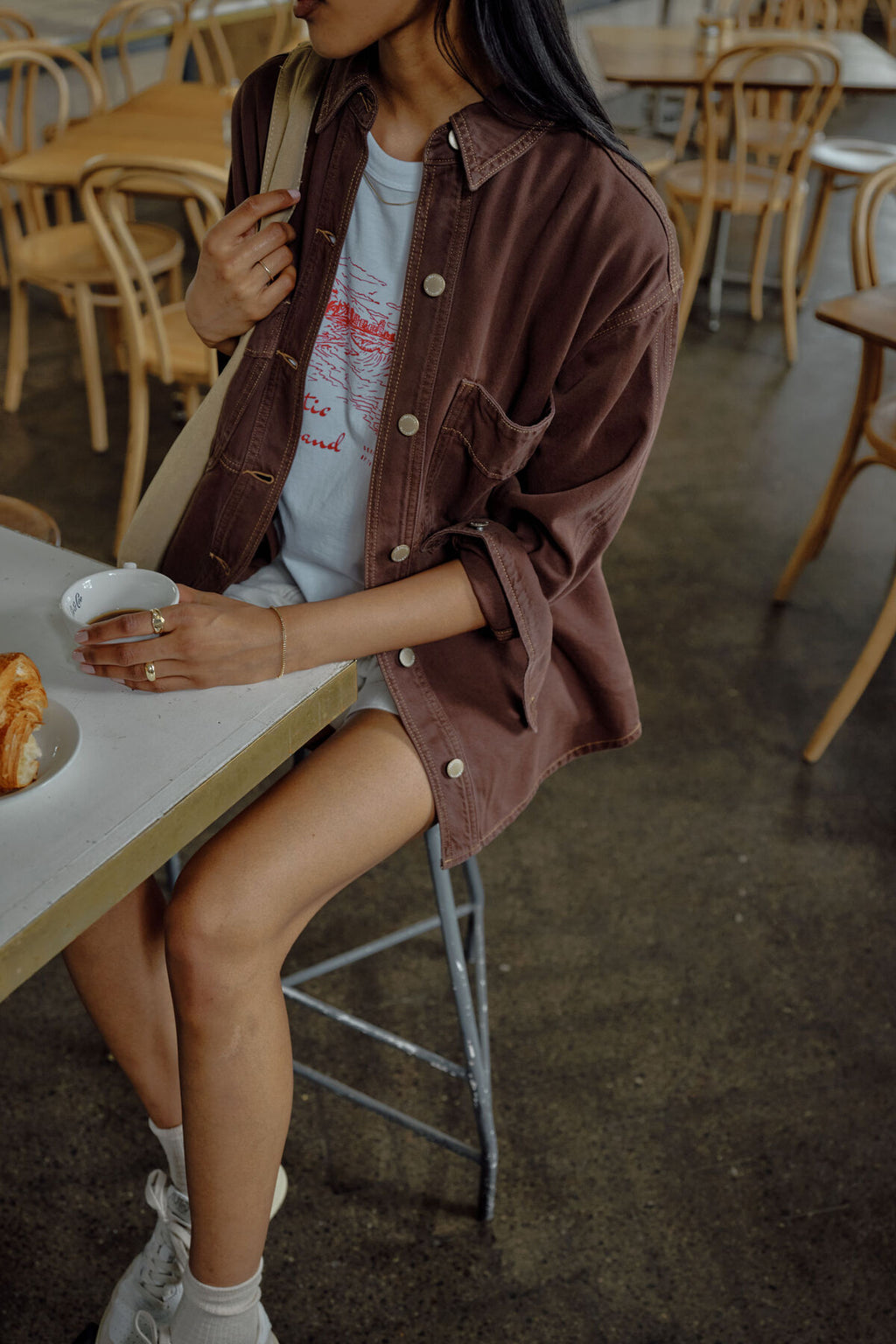 CERES LIFE BOBBI SIDE POCKET DENIM SHACKET - CHOCOLATE