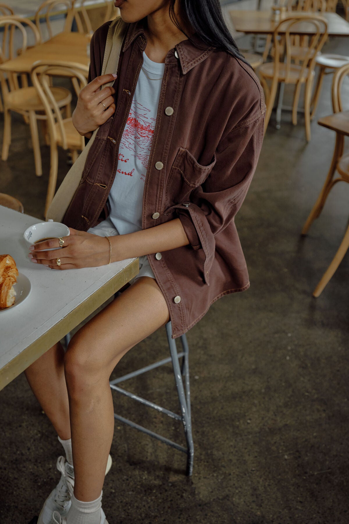CERES LIFE BOBBI SIDE POCKET DENIM SHACKET - CHOCOLATE