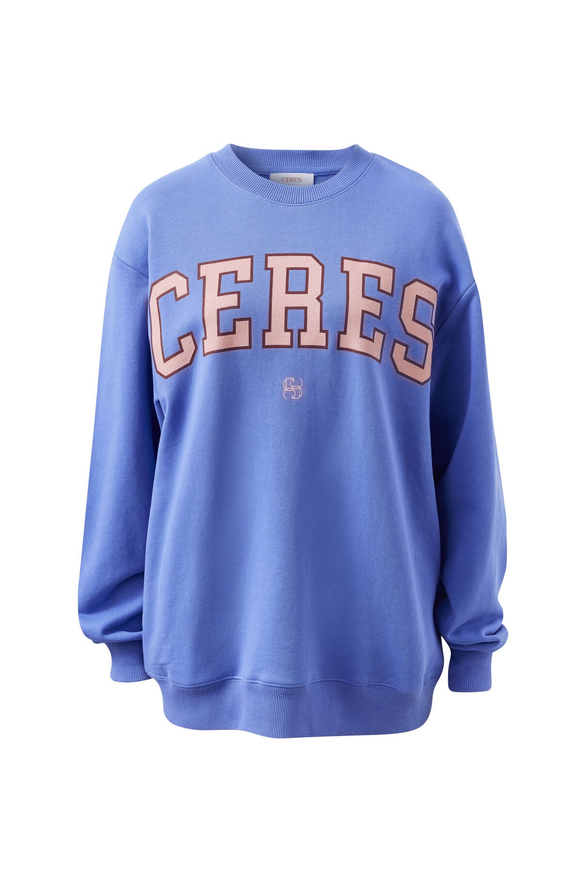 CERES LIFE ISLA OVERSIZED SLOUCHY CREW - VINTAGE BLUE/PINK CLAY