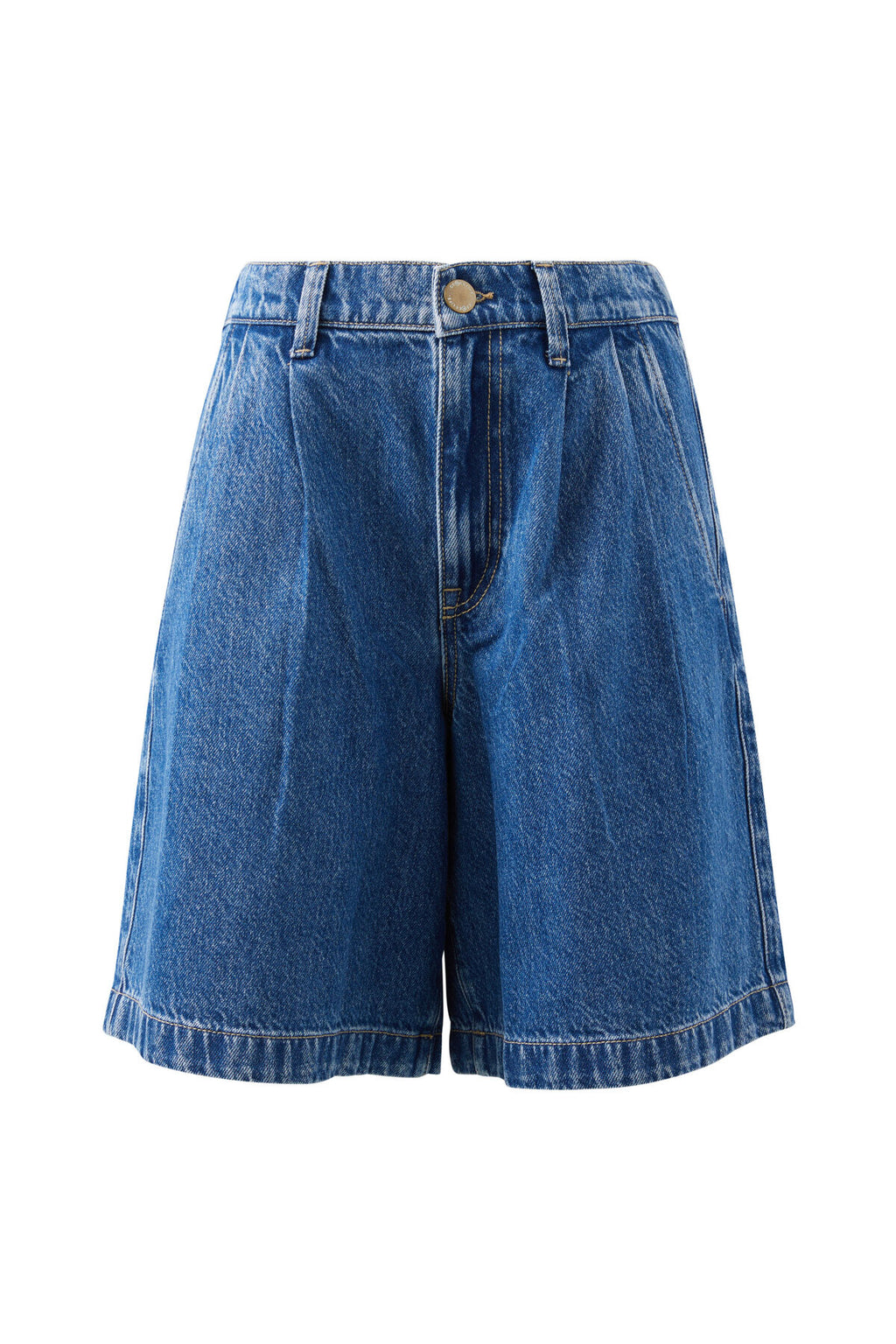 CERES LIFE SYLVIE LONGLINE PLEAT DENIM SHORT - FRESH INDIDO