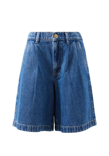 CERES LIFE SYLVIE LONGLINE PLEAT DENIM SHORT - FRESH INDIDO