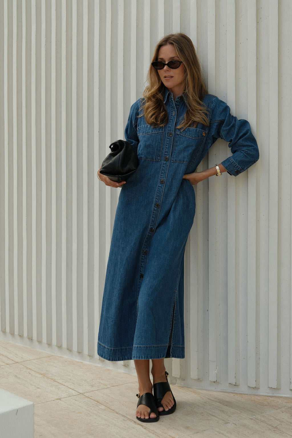 CERES LIFE RAE LONG SLEEVE MIDI DRESS - FRESH INDIGO