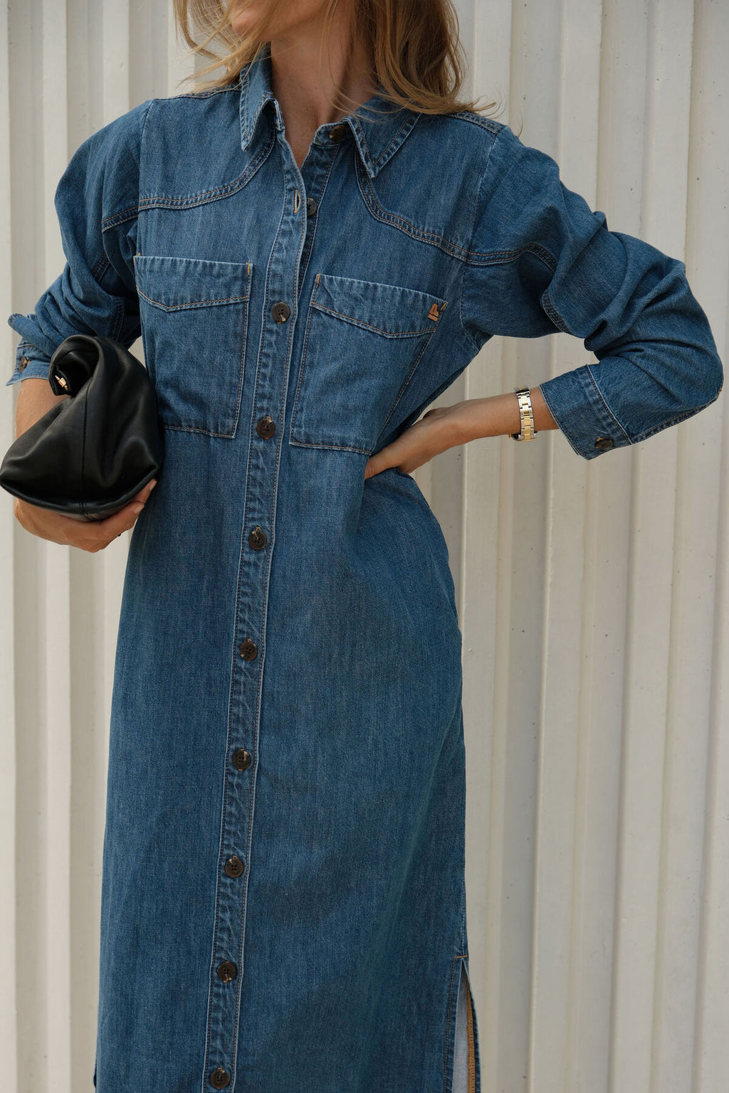 CERES LIFE RAE LONG SLEEVE MIDI DRESS - FRESH INDIGO
