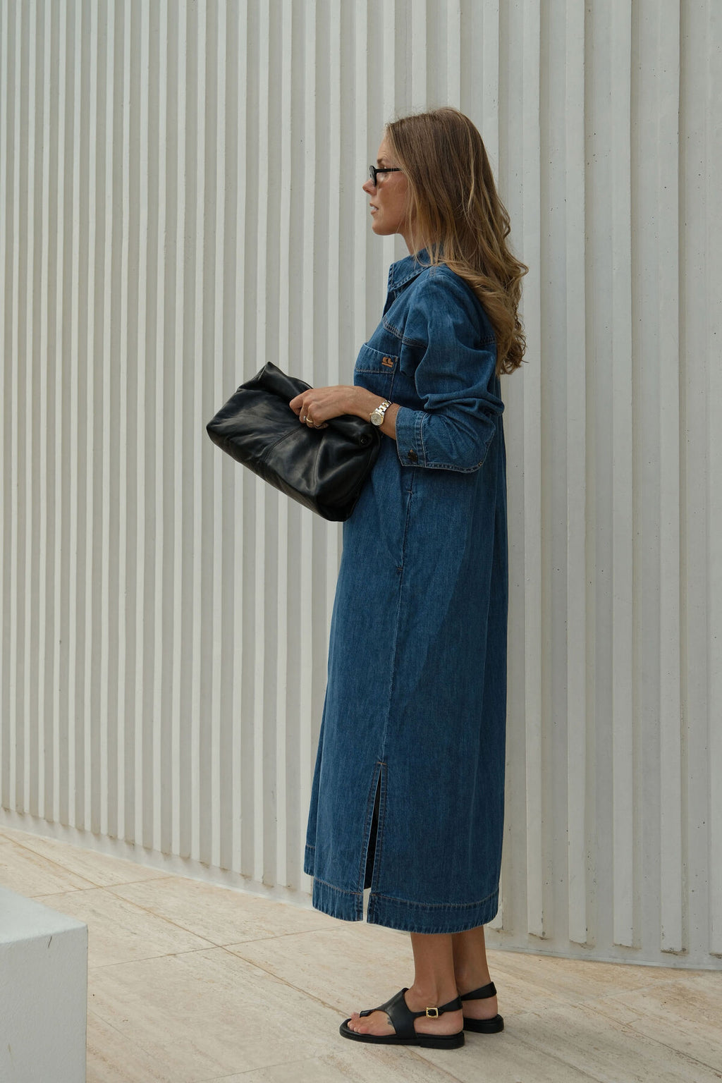 CERES LIFE RAE LONG SLEEVE MIDI DRESS - FRESH INDIGO