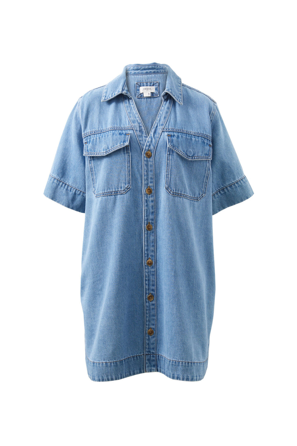 CERES LIFE SAMMY RELAXED SHIRTDRESS - MID WASH BLUE