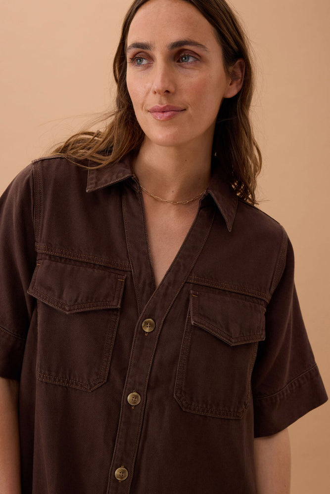 Load image into Gallery viewer, CERES LIFE SAMMY RELAXED DRESS - CHOCOLATE