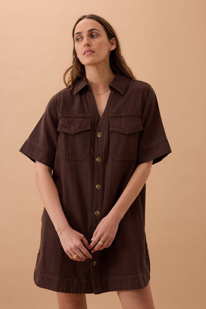 Load image into Gallery viewer, CERES LIFE SAMMY RELAXED DRESS - CHOCOLATE