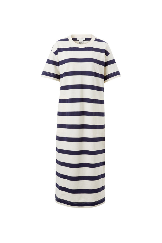 Load image into Gallery viewer, CERES LIFE MIDI TERRY DRESS - NAVY/IVORY STRIPE