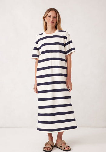 CERES LIFE MIDI TERRY DRESS - NAVY/IVORY STRIPE