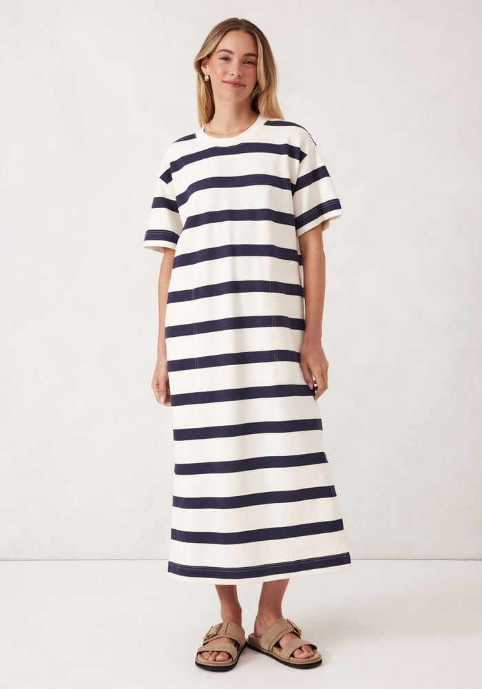 CERES LIFE MIDI TERRY DRESS - NAVY/IVORY STRIPE