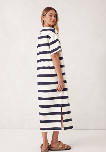 CERES LIFE MIDI TERRY DRESS - NAVY/IVORY STRIPE