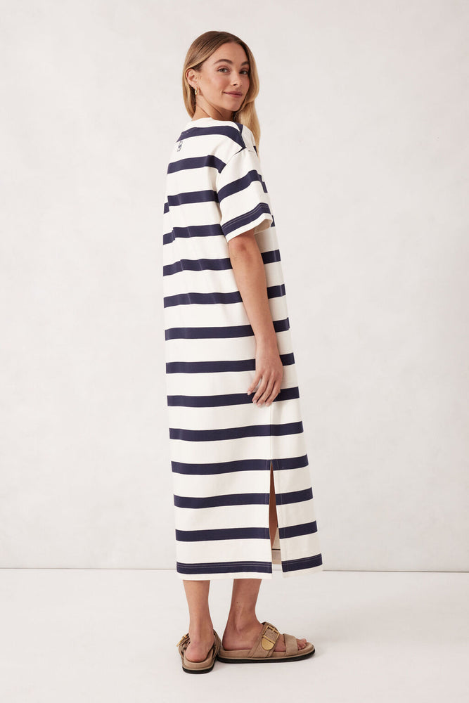 Load image into Gallery viewer, CERES LIFE MIDI TERRY DRESS - NAVY/IVORY STRIPE