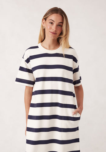 CERES LIFE MIDI TERRY DRESS - NAVY/IVORY STRIPE