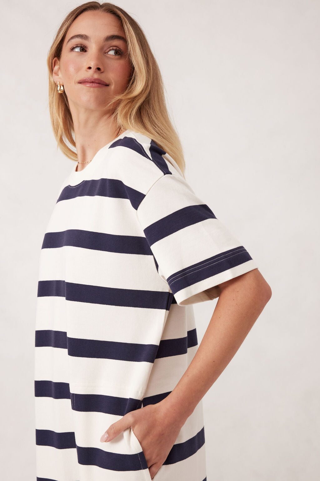 CERES LIFE MIDI TERRY DRESS - NAVY/IVORY STRIPE