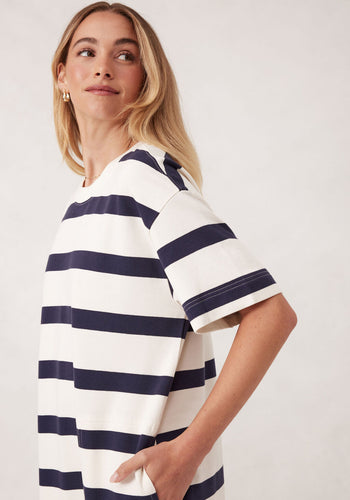 CERES LIFE MIDI TERRY DRESS - NAVY/IVORY STRIPE