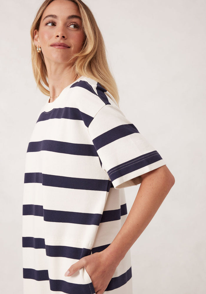 CERES LIFE MIDI TERRY DRESS - NAVY/IVORY STRIPE