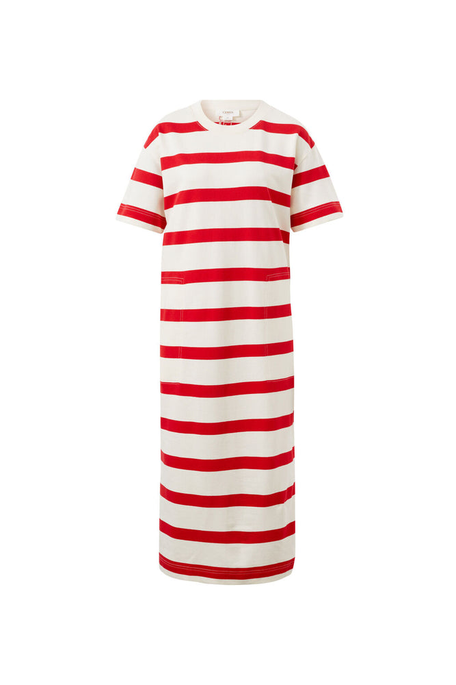 Load image into Gallery viewer, CERES LIFE MIDI TERRY DRESS - RED/IVORY STRIPE