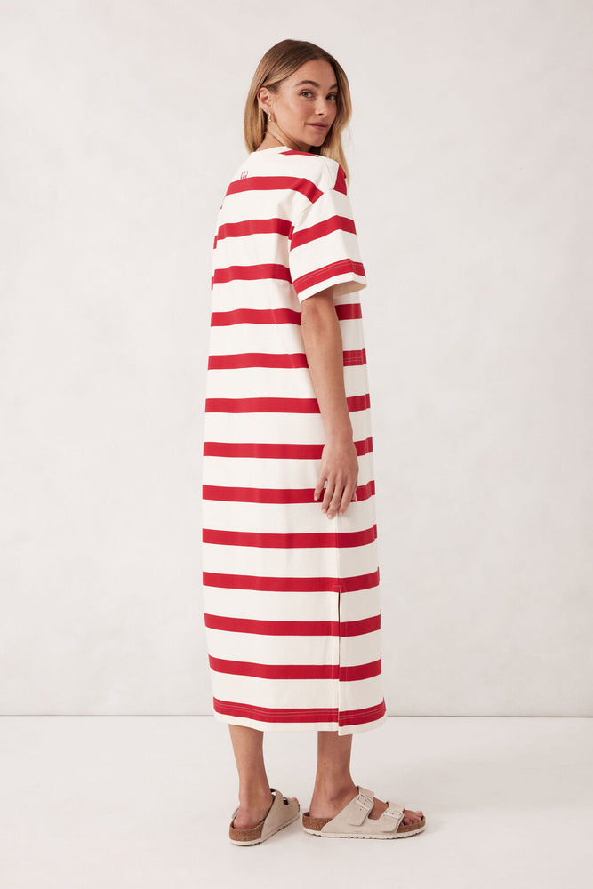 Load image into Gallery viewer, CERES LIFE MIDI TERRY DRESS - RED/IVORY STRIPE