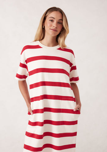 CERES LIFE MIDI TERRY DRESS - RED/IVORY STRIPE