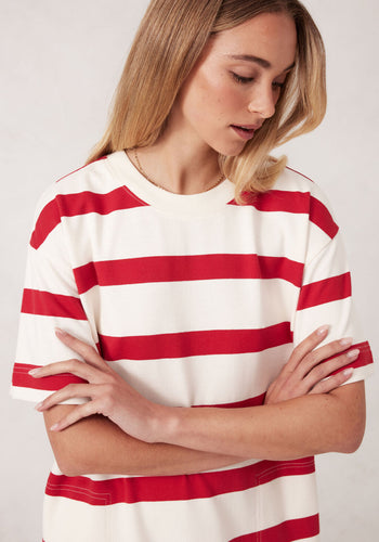 CERES LIFE MIDI TERRY DRESS - RED/IVORY STRIPE