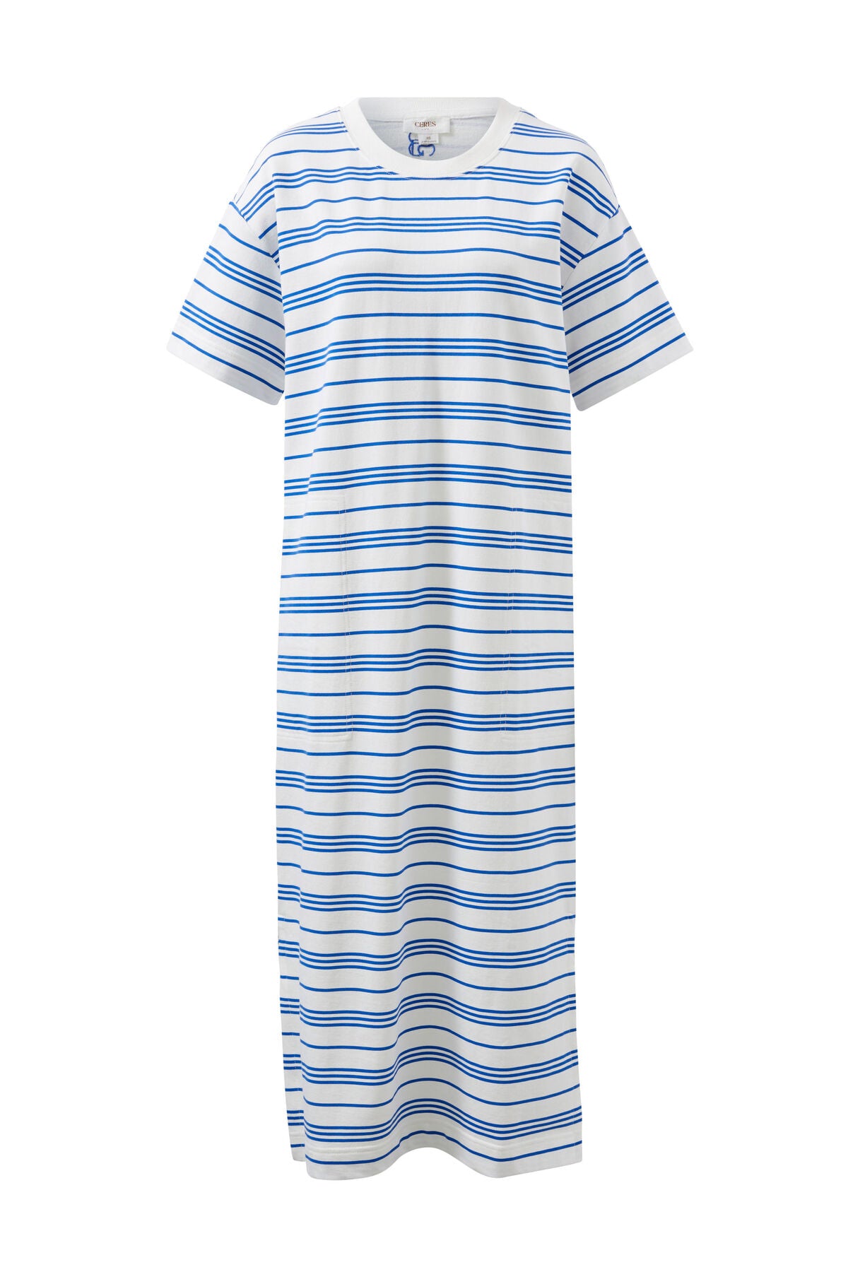CERES LIFE CHARLOTTE MIDI TERRY DRESS - WHITE & AZURE STRIPE