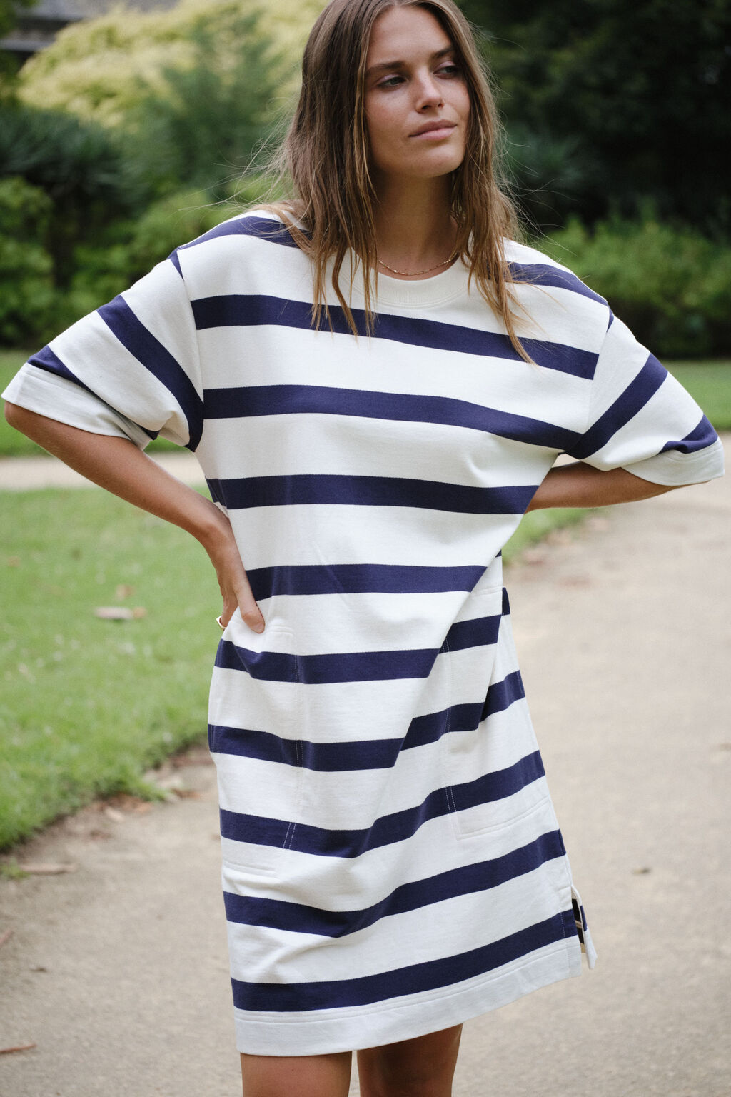 CERES LIFE MINI TERRY DRESS - NAVY/IVORY STRIPE