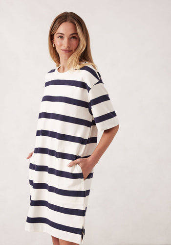 CERES LIFE MINI TERRY DRESS - NAVY/IVORY STRIPE