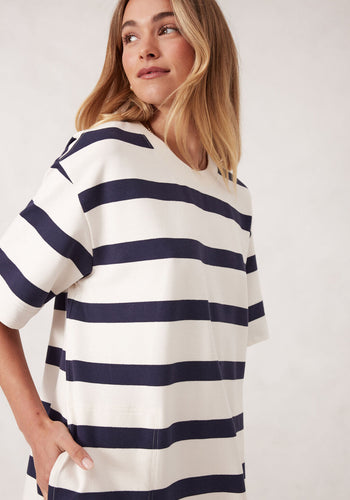 CERES LIFE MINI TERRY DRESS - NAVY/IVORY STRIPE