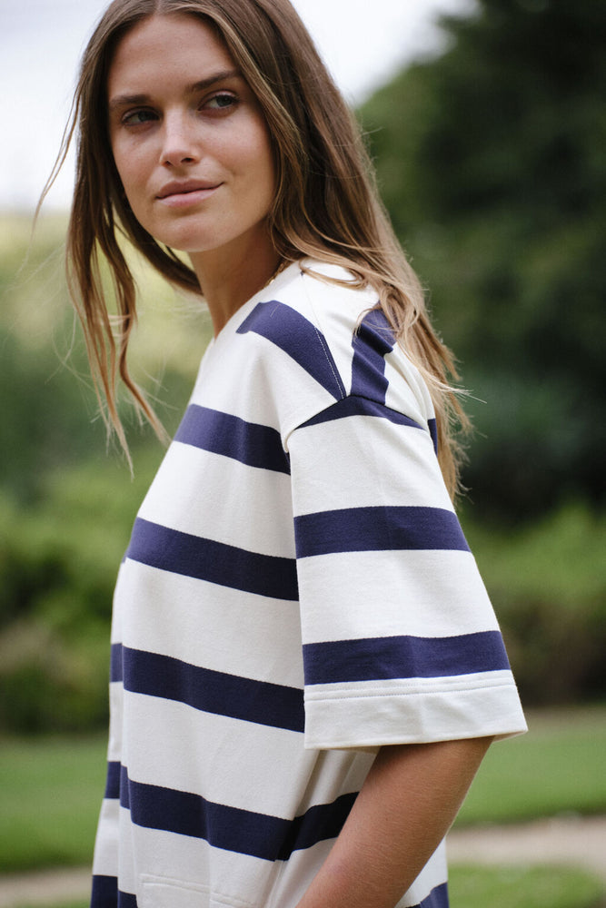 Load image into Gallery viewer, CERES LIFE MINI TERRY DRESS - NAVY/IVORY STRIPE