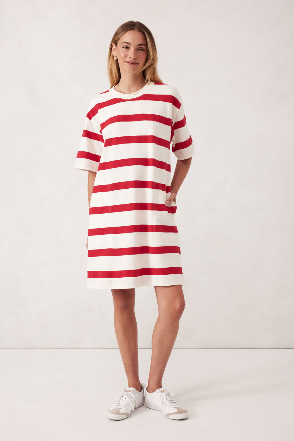 CERES LIFE MINI TERRY DRESS - RED/IVORY STRIPE