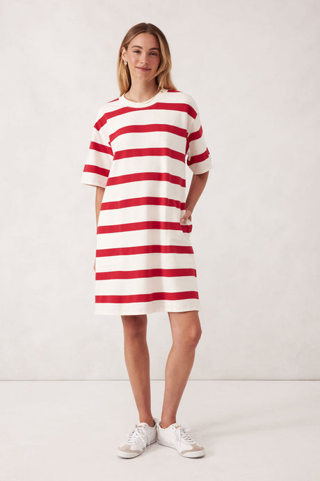 CERES LIFE MINI TERRY DRESS - RED/IVORY STRIPE